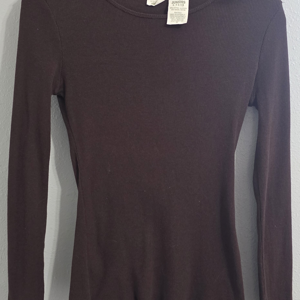 No Boundaries Ribbed Long Sleeve Top - Deep Brown